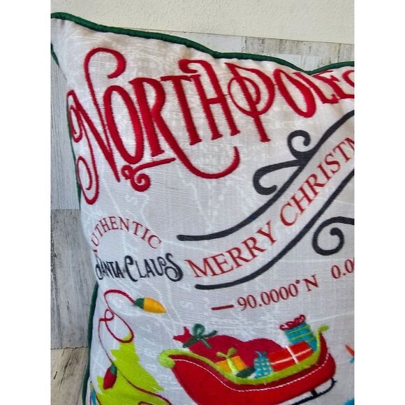 Pier 1 embroidered Xmas snowman North Pole penguin elf pillow decor Xmas 14x14 i - Picture 3 of 10